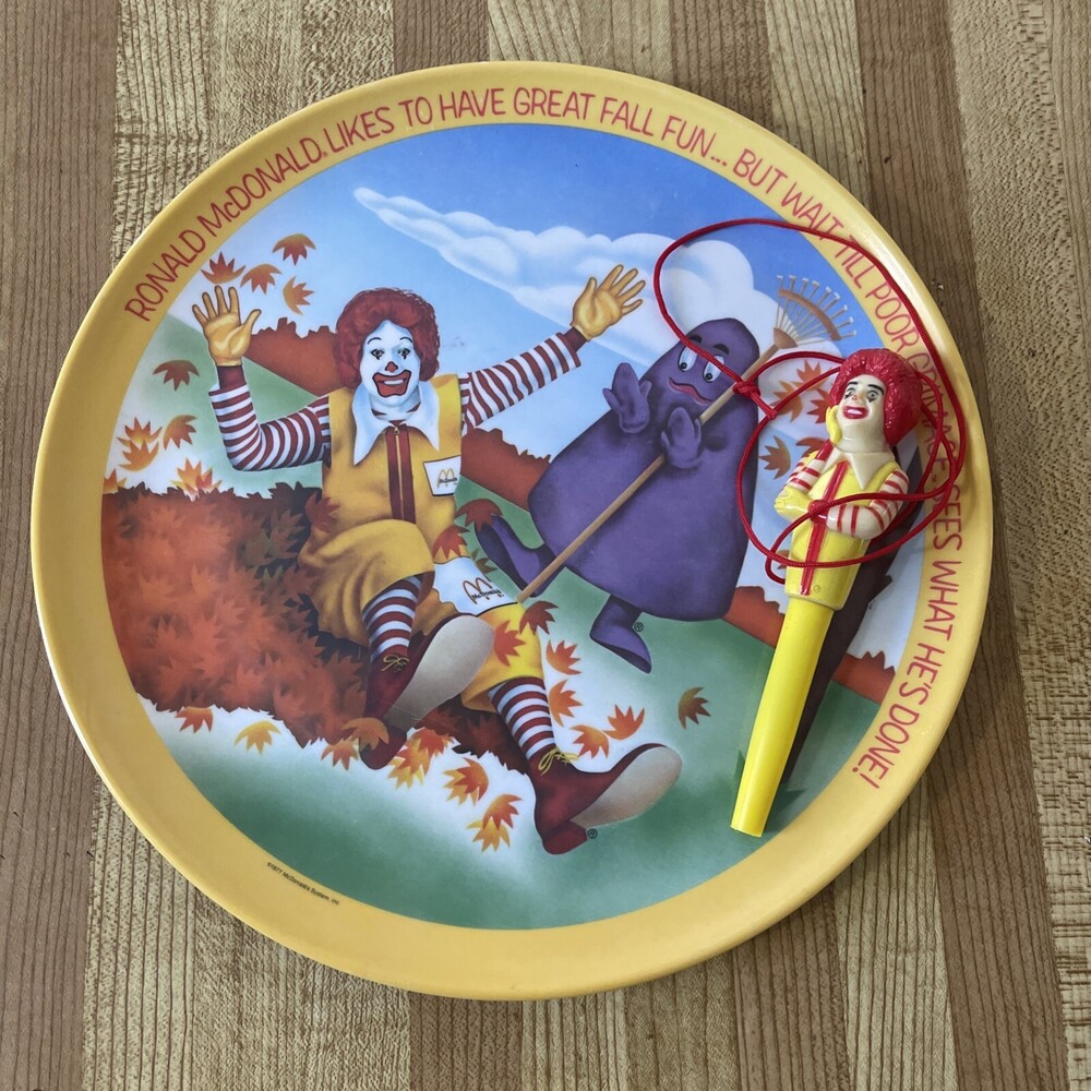 McDonalds Plate Ronald Grimace Melamine Plate 9.75 Inch &1980 Ballpoint Pen Lot!